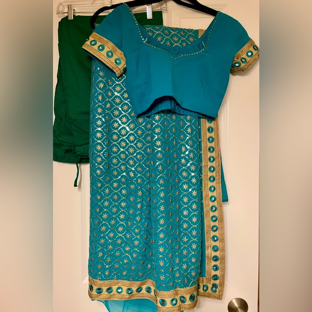 Turquoise Blue and Gold Saree by Vishal Prints with Intricate Sequin Work